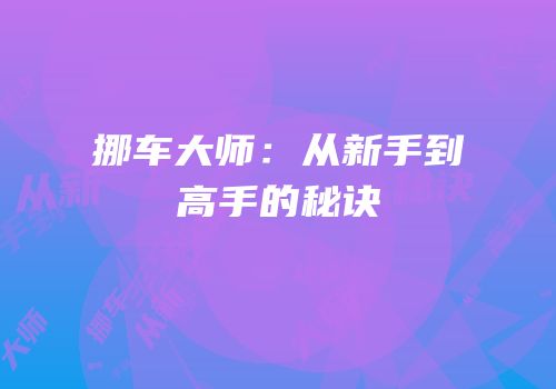 挪车大师：从新手到高手的秘诀