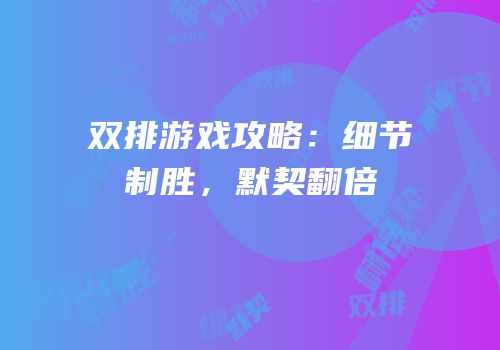 双排游戏攻略：细节制胜，默契翻倍