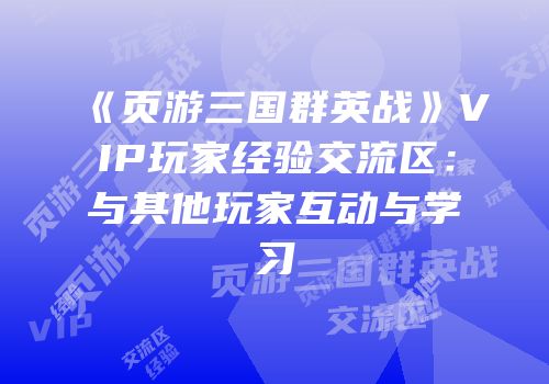 《页游三国群英战》VIP玩家经验交流区：与其他玩家互动与学习