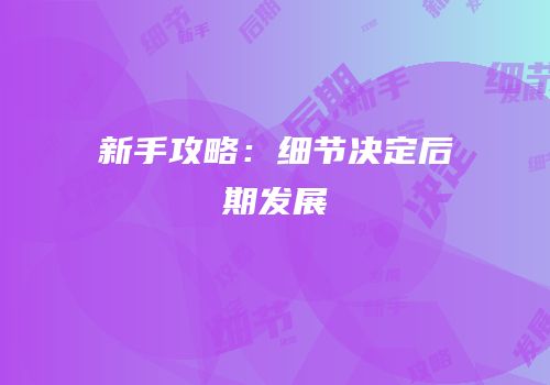 新手攻略：细节决定后期发展