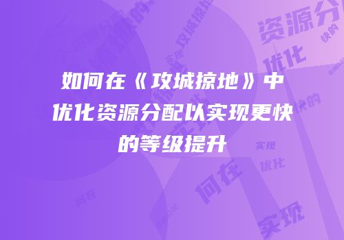 如何在《攻城掠地》中优化资源分配以实现更快的等级提升