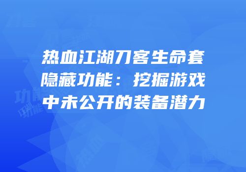 热血江湖刀客生命套隐藏功能：挖掘游戏中未公开的装备潜力