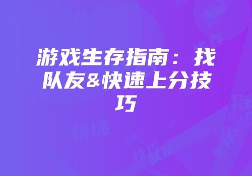 游戏生存指南：找队友&快速上分技巧