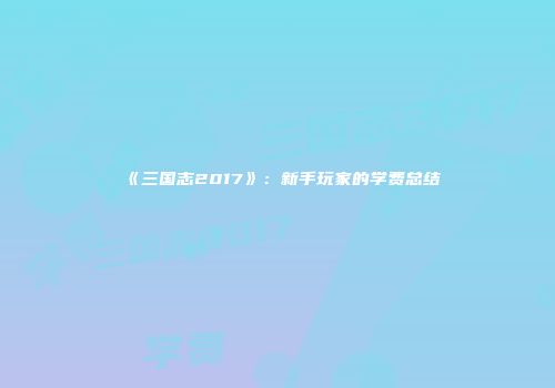 《三国志2017》：新手玩家的学费总结