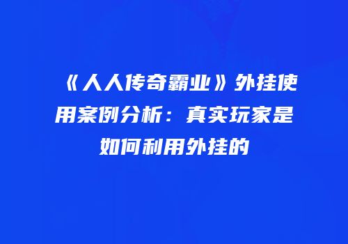 《人人传奇霸业》外挂使用案例分析：真实玩家是如何利用外挂的
