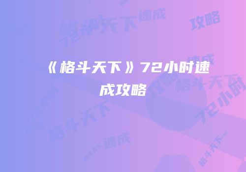《格斗天下》72小时速成攻略