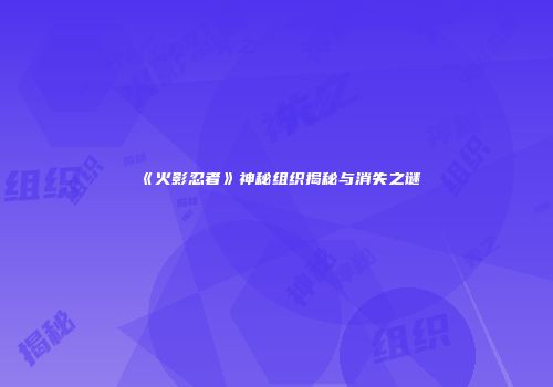 《火影忍者》神秘组织揭秘与消失之谜