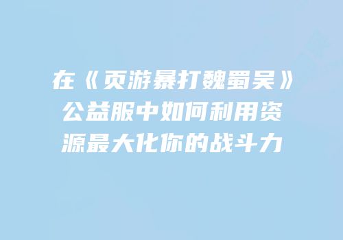 在《页游暴打魏蜀吴》公益服中如何利用资源最大化你的战斗力