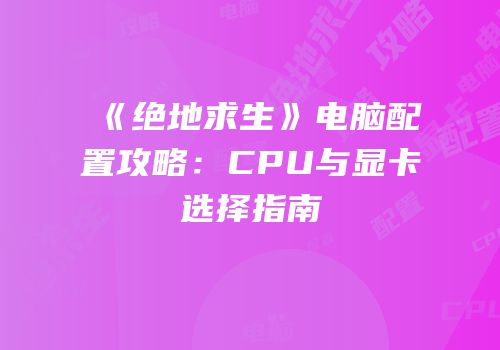 《绝地求生》电脑配置攻略：CPU与显卡选择指南