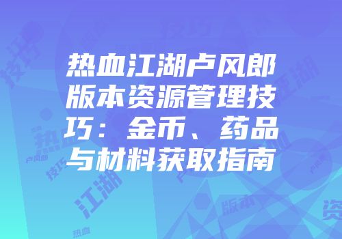 热血江湖卢风郎版本资源管理技巧：金币、药品与材料获取指南