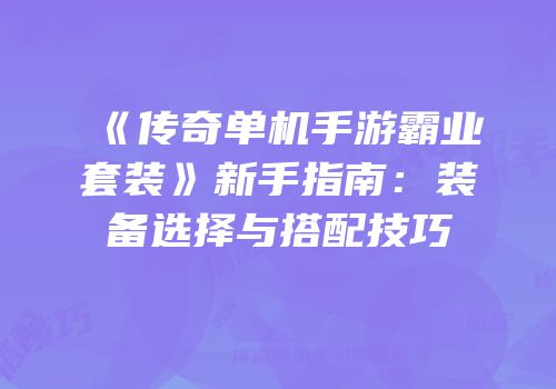 《传奇单机手游霸业套装》新手指南：装备选择与搭配技巧