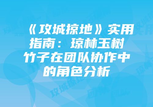 《攻城掠地》实用指南：琼林玉树竹子在团队协作中的角色分析