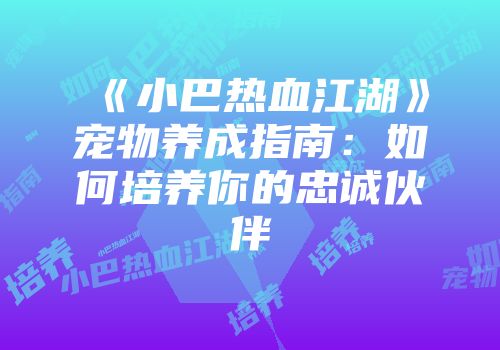 《小巴热血江湖》宠物养成指南：如何培养你的忠诚伙伴