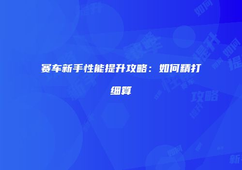 赛车新手性能提升攻略：如何精打细算