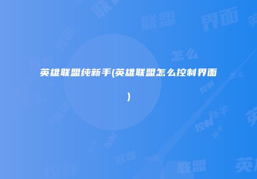 英雄联盟纯新手(英雄联盟怎么控制界面)