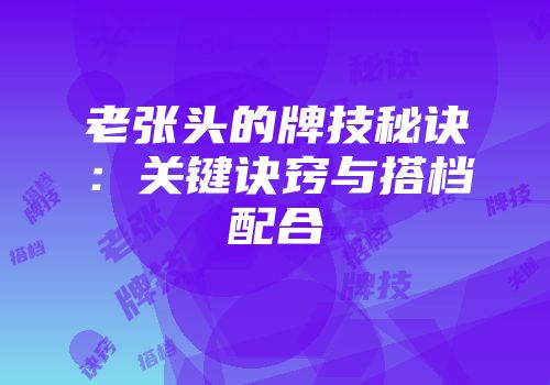 老张头的牌技秘诀：关键诀窍与搭档配合