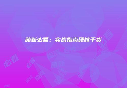 萌新必看：实战指南硬核干货
