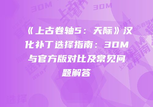 《上古卷轴5：天际》汉化补丁选择指南：3DM与官方版对比及常见问题解答