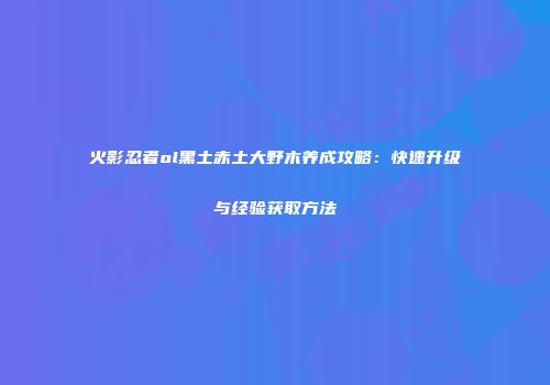 火影忍者ol黑土赤土大野木养成攻略：快速升级与经验获取方法