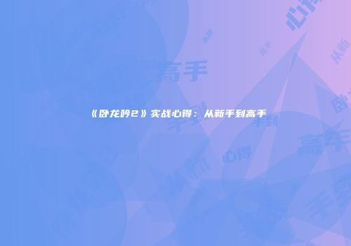 《卧龙吟2》实战心得：从新手到高手
