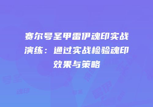 赛尔号圣甲雷伊魂印实战演练：通过实战检验魂印效果与策略