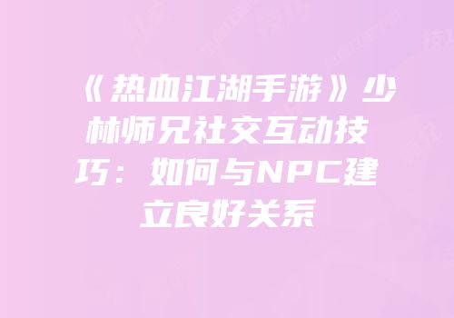《热血江湖手游》少林师兄社交互动技巧：如何与NPC建立良好关系