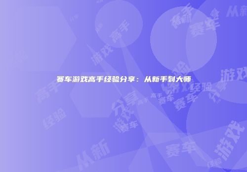 赛车游戏高手经验分享：从新手到大师