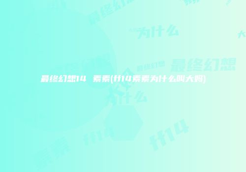 最终幻想14 素素(ff14素素为什么叫大妈)