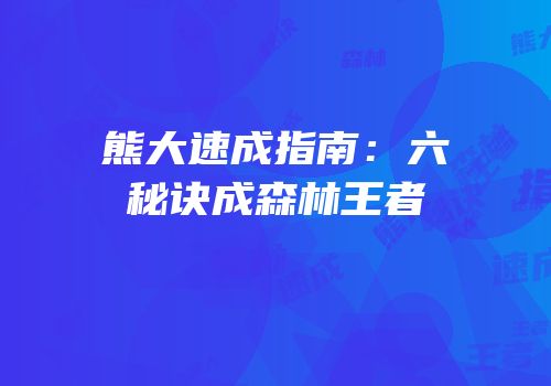 熊大速成指南：六秘诀成森林王者