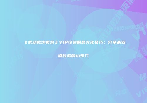 《武动乾坤页游》VIP经验值最大化技巧：分享高效刷经验的小窍门