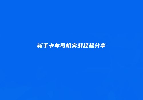 新手卡车司机实战经验分享