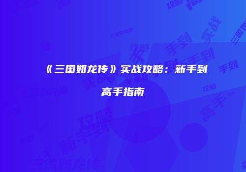 《三国如龙传》实战攻略：新手到高手指南