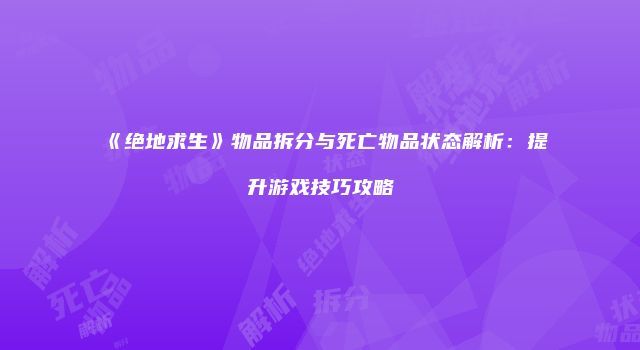 《绝地求生》物品拆分与死亡物品状态解析：提升游戏技巧攻略