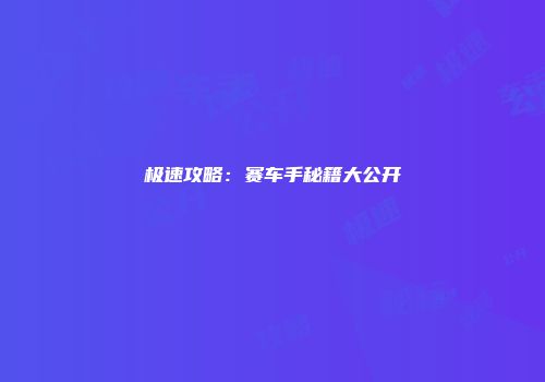 极速攻略：赛车手秘籍大公开