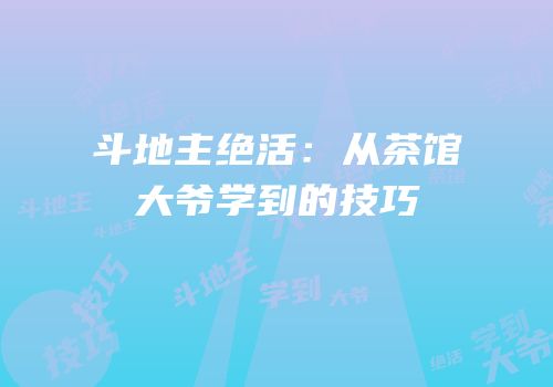 斗地主绝活：从茶馆大爷学到的技巧