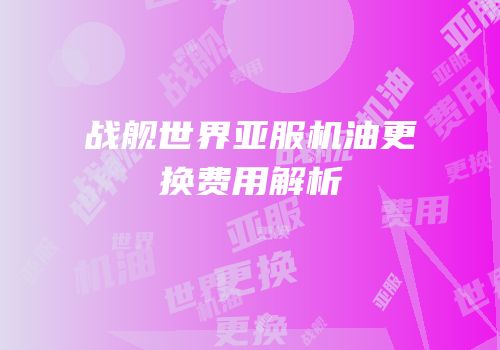 战舰世界亚服机油更换费用解析