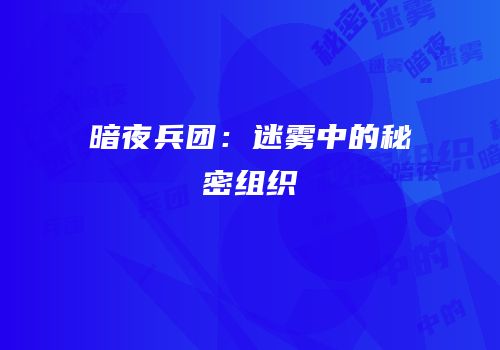 暗夜兵团：迷雾中的秘密组织