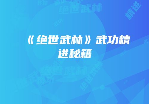 《绝世武林》武功精进秘籍
