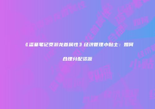 《盗墓笔记页游龙首属性》经济管理小贴士：如何合理分配资源