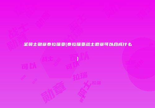 圣骑士勋章泰拉瑞亚(泰拉瑞亚战士徽章可以合成什么)