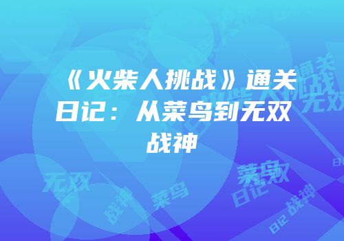 《火柴人挑战》通关日记：从菜鸟到无双战神