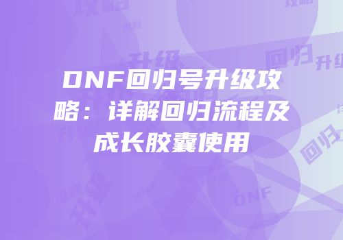 DNF回归号升级攻略：详解回归流程及成长胶囊使用