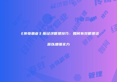 《传奇霸业》服经济管理技巧：如何有效管理资源以增强实力