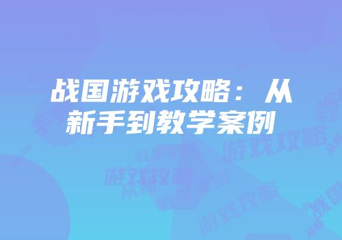 战国游戏攻略：从新手到教学案例