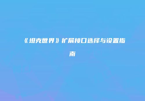 《坦克世界》扩展接口选择与设置指南