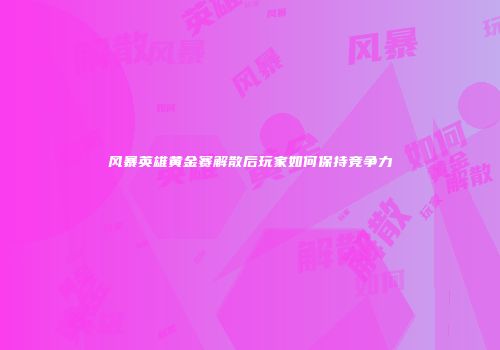 风暴英雄黄金赛解散后玩家如何保持竞争力