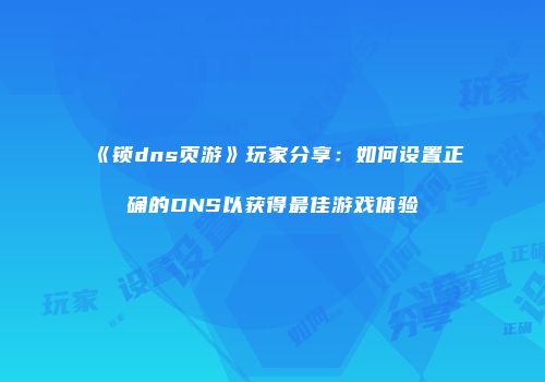 《锁dns页游》玩家分享：如何设置正确的DNS以获得最佳游戏体验