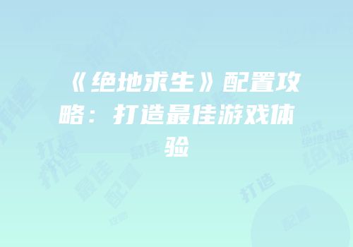 《绝地求生》配置攻略：打造最佳游戏体验
