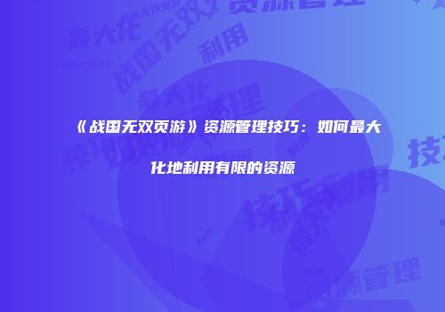 《战国无双页游》资源管理技巧:如何最大化地利用有限的资源