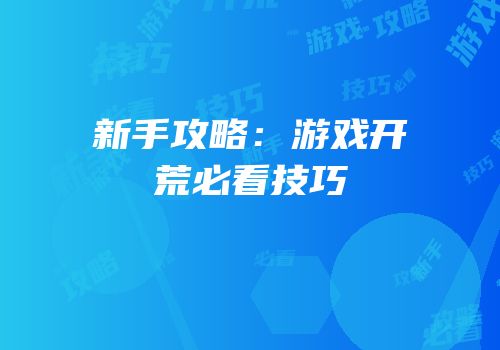 新手攻略：游戏开荒必看技巧